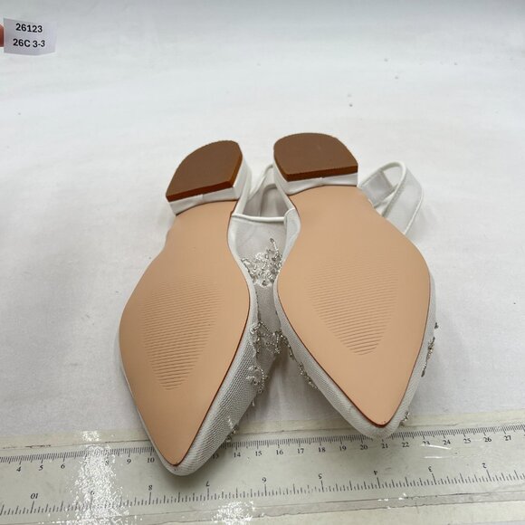 White Mesh Pearl Pointed Cap Toe Slingback Sandals Wedding Dating Dress Shoes - Picture 6 of 7